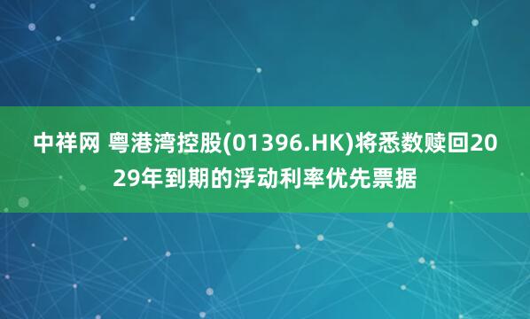 中祥网 粤港湾控股(01396.HK)将悉数赎回2029年到期的浮动利率优先票据